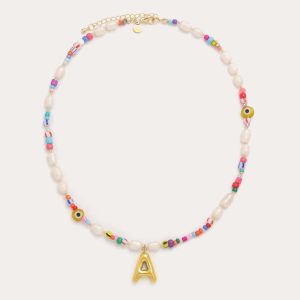 Beaded Pearl Bubble Initial Necklace